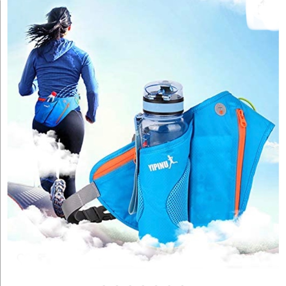 Yipinu blue Fanny pack running, walking, hiking waist bag water bottle holder